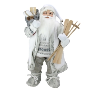 24 Classic Skiing Pure White and Gray Standing Santa Claus Christmas Figure - All