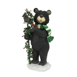 9.75 Black Grizzly Bear with Pine Berry Bird House Christmas Table Top Decoration - All