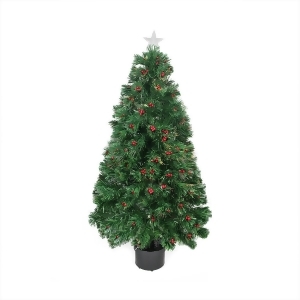 4' Pre-Lit Color Changing Fiber Optic Artficial Christmas Tree with Red Berries - All