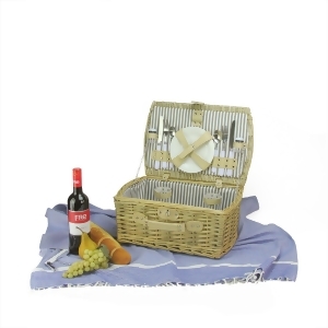 2-Person Hand Woven Warm Gray and Natural Willow Picnic Basket Set with Accessories - All