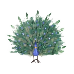 2' Colorful Green Regal Peacock Bird with Open Tail Feathers Christmas Decoration - All