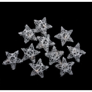 Set of 10 Led Lighted Battery Operated Spun Glass Star Christmas Lights Warm Clear - All