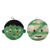 Set of 2 Battery Operated LED Lighted Mummy & Frankenstein Hanging Outdoor Halloween Decorations 14 Set of 2 Battery Operated LED Lighted Mummy & Frankenstein Hanging Outdoor Halloween Decorations 14