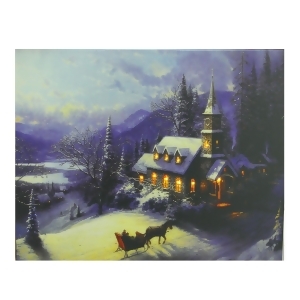 Led Lighted Church in Wintry Woods Canvas Wall Art 15.75 x 19.75 - All