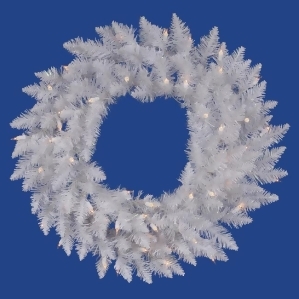 24 Pre-Lit Sparkle White Spruce Christmas Wreath Pure White Led Lights - All