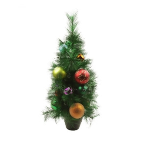 2' Potted Pre-Decorated Multi-Color Ball Ornament Artificial Christmas Tree Unlit - All