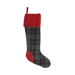 28 Rustic Chic Gray and Red Plaid Decorative Wool Christmas Stocking - All