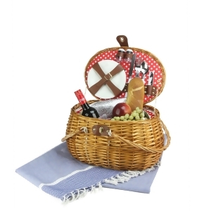 2-Person Hand Woven Honey Willow Polka Dotted Picnic Basket Set with Accessories - All