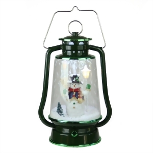 13.5 Green Lighted Musical Snowman Snowing Christmas Table Top Lantern - All