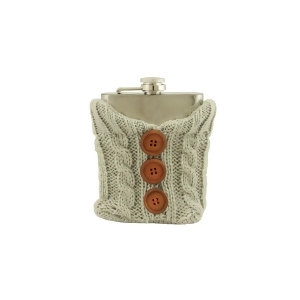 Stainless Steel Drinking Flask with Cozy Gray Knit Sweater with Brown Buttons 7 oz - All