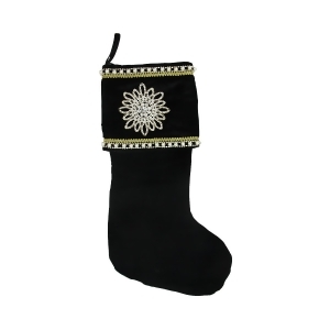 24 Gold and White Trimmed Black Velveteen Jeweled Christmas Stocking - All