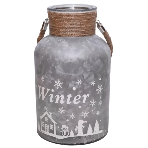12 Silver White Iced Winter Scene Decorative Christmas Pillar Candle Holder Lantern with Handle - All