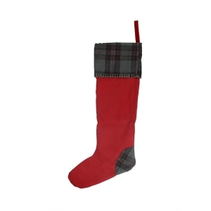 28 Rustic Chic Red Decorative Wool Christmas Stocking with Gray Plaid Cuff - All