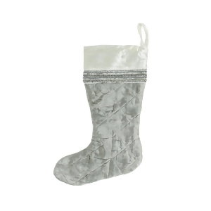 17 Cream and Silver Quilted Velveteen Sequin Embellished Decorative Christmas Stocking - All