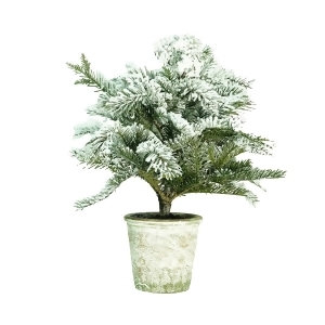 20 Artificial Flocked Pine Tree in Decorative Faux Paper Pot - All