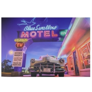 Led Lighted Famous Blue Swallow Motel with Classic Car Canvas Wall Art 15.75 x 23.75 - All