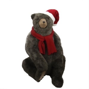 36 Sitting Plush Brown Bear Christmas Decoration Wearing Hat and Scarf - All