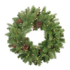 24 Pre-lit Noble Fir with Red Berries and Pine Cones Artificial Christmas Wreath Clear Lights - All