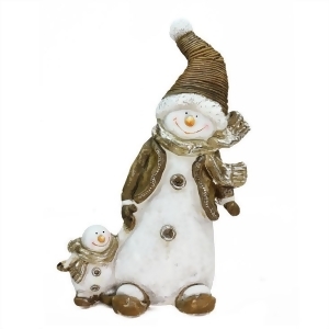 20 Whimsical Snowshoeing Ceramic Christmas Snowman with Snow-Baby Tabletop Figure - All