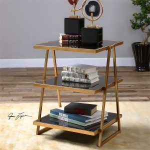 28 Tri-Layered Shelf Antiqued Gold with Black Glass Iron Accent Table - All