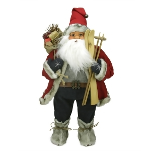 24 Sporty Skiing Standing Santa Claus Christmas Figure with Burlap Gift Bag - All
