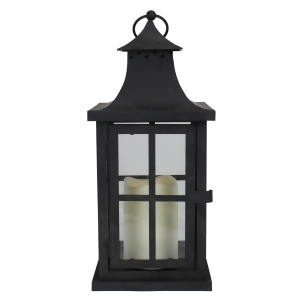 14 Asian Inspired Black Iron Lantern with Led Flameless Pillar Candle - All