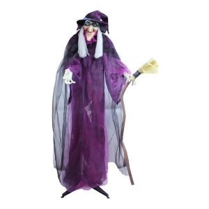 66 Touch Activated Lighted Standing Witch Broomstick Animated Halloween Decoration with Sound - All
