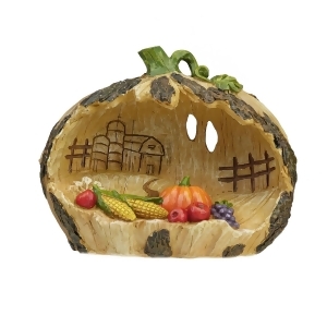 6.5 Carved Pumpkin Country Scene with Corn and Fruit Thanksgiving Tabletop Decoration - All