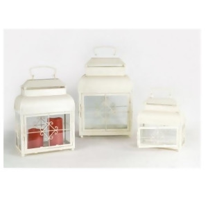 Set of 3 Farm Fresh Antique White Glass and Metal Pillar Candle Lanterns - All