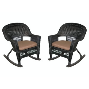 2-Piece Tiana Black Resin Wicker Patio Rocker Chairs Set Brown Cushions - All