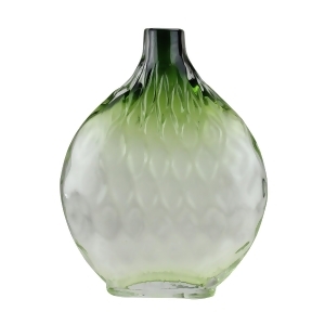 11.5 Disc Shaped Transparent Forest Green Ombre Hand Blown Glass Vase - All