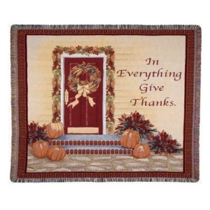 In Everything Give Thanks Thanksgiving Tapestry Throw Blanket 48 x 60 - All