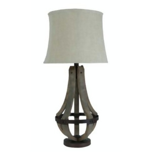 21 Verano Italian Wooden Wine Barrel Style Table Lamp with Linen Fabric Shade - All