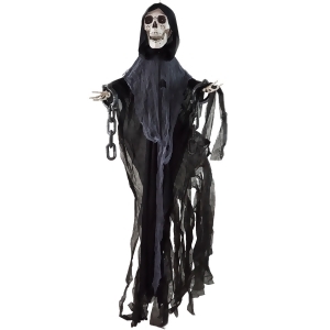 64 Lighted Black Reaper with Chains Animated Hanging or Standing Halloween Decoration with Sound - All