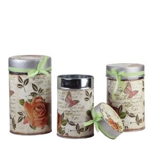 Set of 3 Vintage Spring Rose and Butterfly Stackable Metal Canisters 7.5 8.5 and 9.5 - All