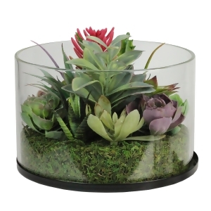 8 Artificial Mixed Succulent Arrangement in Round Glass Jar - All