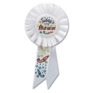 Pack of 6 White Today's My Birthday Celebration Party Rosette Ribbons 6.5 - All