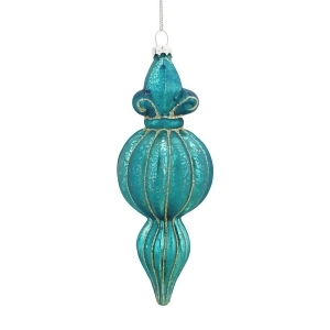 7 Merry Bright Turquoise Ribbed Mercury Glass Fleur-de-Lis Christmas Finial Ornament - All