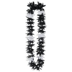 Pack of 12 Black and White Tropical Luau Lotus Flower Party Lei Necklaces 44 - All