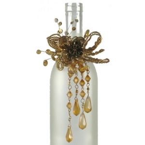 Pack of 4 Amber Beaded Flower Shimmer-Ring Wine Bottle Charms 6 - All