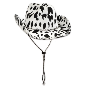 Pack of 6 Adult Size Cow Print Cowboy Hats with Black and White Chin Straps - All