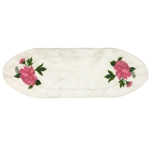36 Hand Crafted Embroidered Pink Peony Flower Silk Polyester Table Runner - All