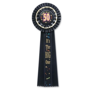 3 Black Over-the-Hill Big One 50th Birthday Party Deluxe Rosette Ribbons 13.5 - All