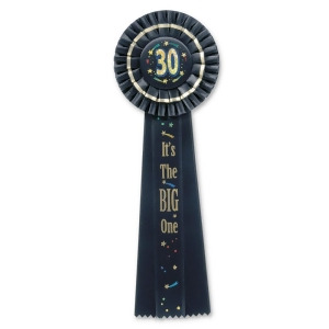 3 Black Over-the-Hill Big One 30th Birthday Party Deluxe Rosette Ribbons 13.5 - All