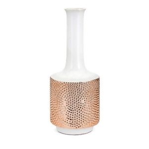 15.75 Large Bone White and Beaded Metallic Gold Decorative Ceramic Accent Vase - All