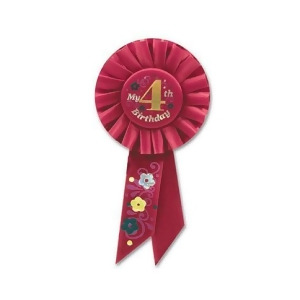 Pack of 6 Rose Red My 4th Birthday Party Celebration Rosette Ribbons 6.5 - All