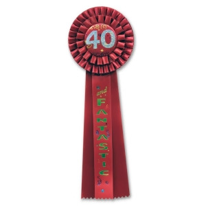 Pack of 3 Deep Red 40 and Fantastic Birthday Party Deluxe Rosette Ribbons 13.5 - All