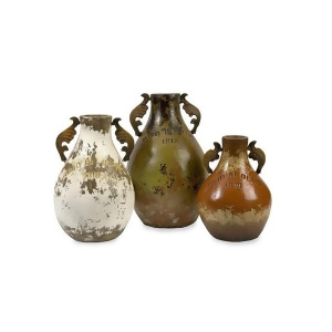 Set of 3 Green White and Brown Martine Terracotta Decorative Jugs with Handle - All