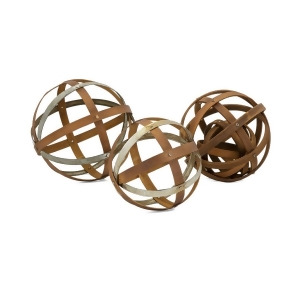 Set of 3 Decorative Wood and Metal Spheres Table Top Decorations 8 9 10 - All
