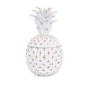 15.5 Large White Pineapple with Gold Accents Storage Box - All